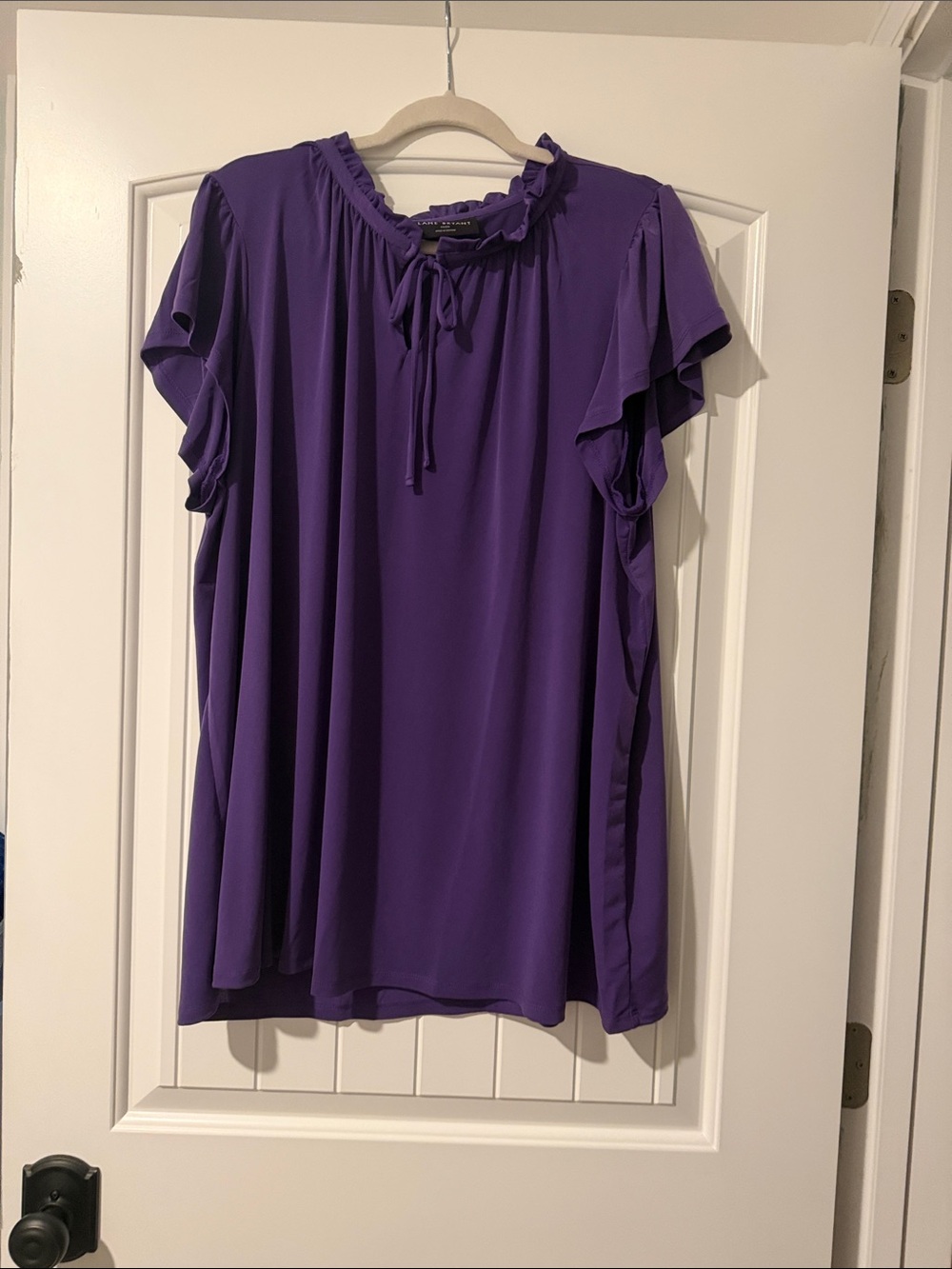 Purple Flutter Sleeve Tie-Neck Top